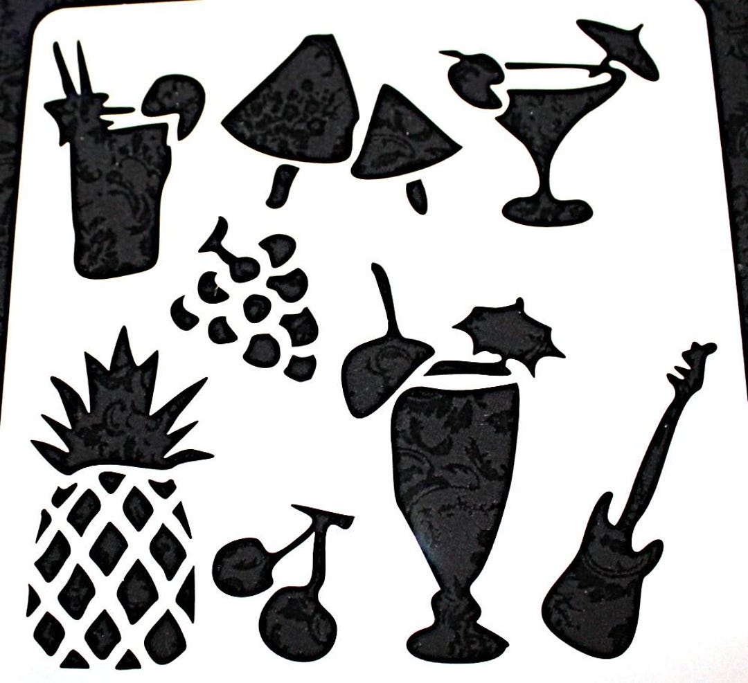 Craft Stencil 181 Alcohol Drinks, Beachy Drink, Guitar, 7 3/4 X 7 3/4 ...