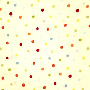 May include: A white background with a pattern of colorful polka dots. The dots are in various shades of red, yellow, blue, and green.
