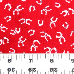 fabric #225 cotton western red with horseshoes quilt fabric cowboy, baby quilt, kids quilt