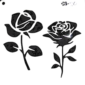estêncil de artesanato #250 duas rosas em hastes pintura cartão de felicitações, scrapbooking imagem de flor de jardim