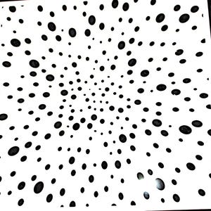 Pochoir artisanal n° 237 étoiles galaxie, ciel nocturne, eau 7 3/4 x 7 3/4 cercles volants image d'art géométrique