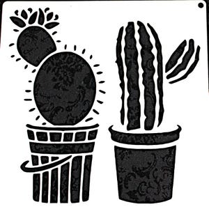 craft stencil #94 twee cactussen cactus potplant, 6 x 6 schilderij kunst afbeelding kamerplant, woestijn
