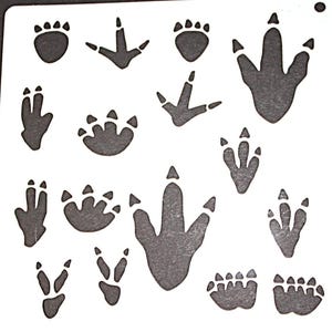 pochoir artisanal n° 406 empreintes de dinosaures 6 x 6 peinture t-shirt pour enfants, carte de voeux, image de dessin pour enfants
