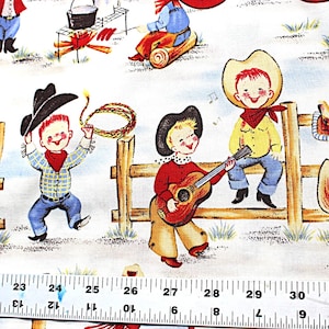 fabric#224  cotton kids quilt, baby quilt cowboy pattern, kids cowboy fabric 1 yard