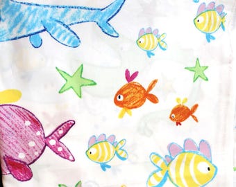 1 yard plus #16 underwater FISHIES fishes cotton quilt fabric whale shark goldfish fabric kids fabric