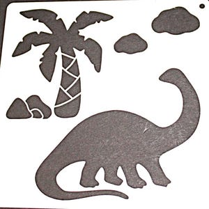 pochoir artisanal n° 402 dinosaures et palmier 6 x 6 t-shirt de peinture mylar, carte de voeux image image