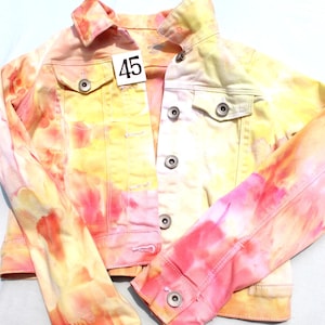 girls denim jacket #45 button-down size 10/12 hand-dyed coat