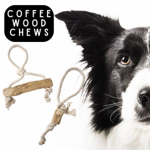 Coffee Wood & Rope Dog Chew Toy – Eco-Friendly, Durable Tug for Aggressive Chewers | Safe Dental Chew | Natural Wood Dog Toy