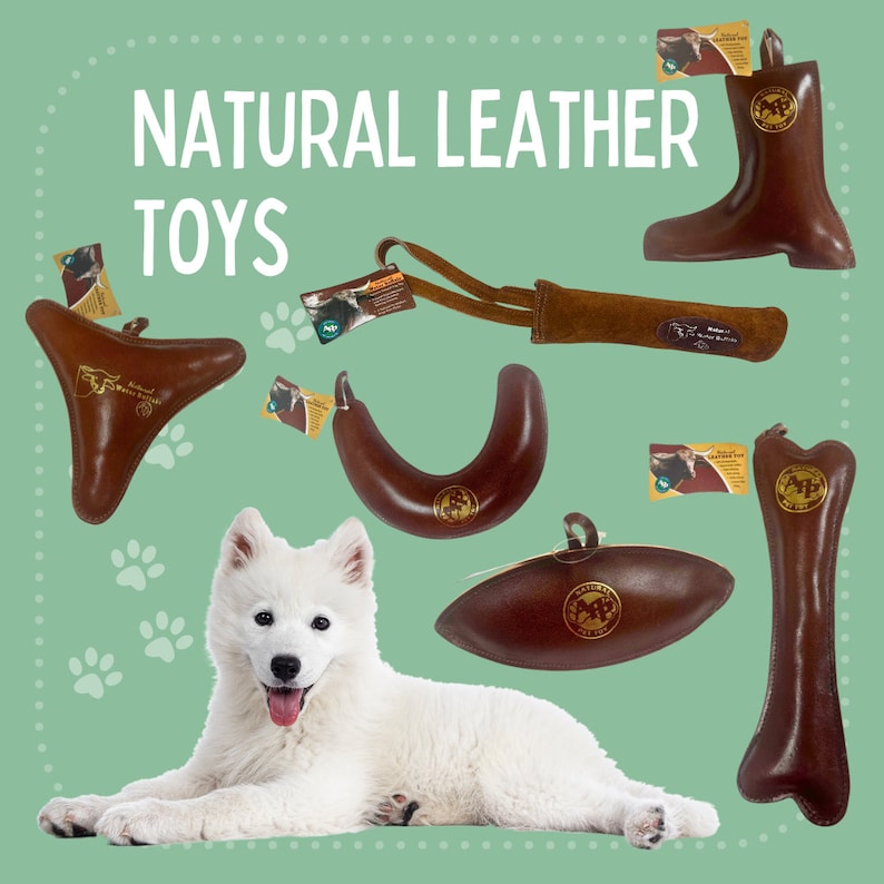 Natural Leather Dog Toys – Eco-Friendly, Biodegradable and Tough Chew Toys for Aggressive Chewers | Coconut Fiber Filled image 1