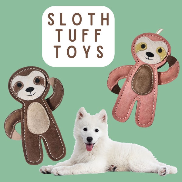 Tuff Toys Pet-friendly eco-sourced Sloth Dog Toy made of all-natural buffalo leather and wool
