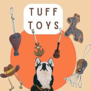Tuff Toys - Juguete para perros de cuero y lana duradero, cosido a mano, ecológico y no tóxico. Ideal para masticadores agresivos y perros de todos los tamaños.