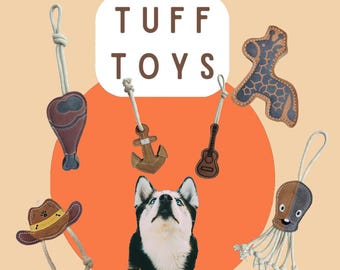 Tuff Toys - Juguete para perros de cuero y lana duradero, cosido a mano, ecológico y no tóxico. Ideal para masticadores agresivos y perros de todos los tamaños.