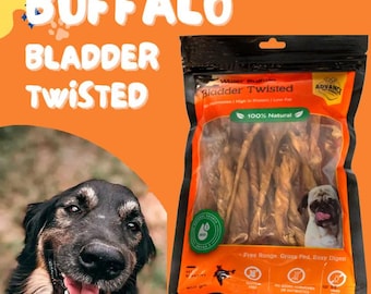 Buffalo Twisted Bladder Dog Chew – Natural, Long-Lasting Treat | High Protein | Single Ingredient | Rawhide Alternative for Dogs