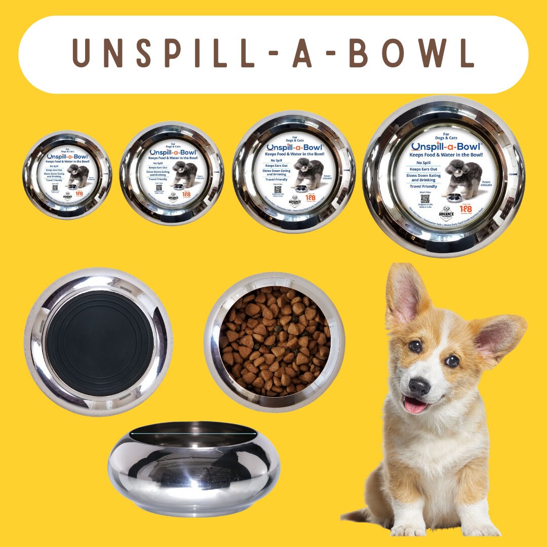Non Skid Pet Bowl Set - No Flip Dog Bowl Dog Spill Proof Mat Set -  Interlocking Non