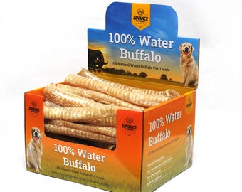 Buffalo Trachea Dog Chew – Snack completamente naturale da 30 cm / Bufalo d'acqua allevato a erba e allevato all'aperto / Facilmente digeribile, senza additivi