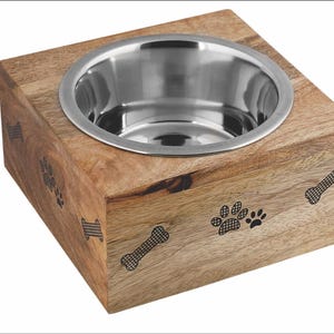 Natural Wood Pet Bowl with Stainless Steel Insert – Non-Skid Mango Wood Dog and Cat Feeder – Handcrafted