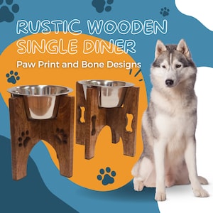 Rustic Wooden Single Diner with Paw Print or Dog Bone Design