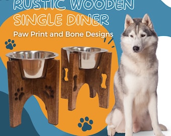 Rustikaler Single Diner Holztisch mit Pfotenabdruck oder Hundeknochen Design