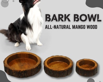 Natural Mango Wood Dog Bowl – BPA-Free Pet Food and Water Dish – Eco Rustic Bark Bowl – Handmade and Durable – Available in 3 Sizes
