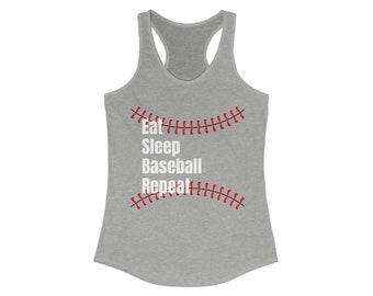 Eat Sleep Baseball Repeat Débardeur à dos nageur idéal pour femme Baseball Mom Shirt