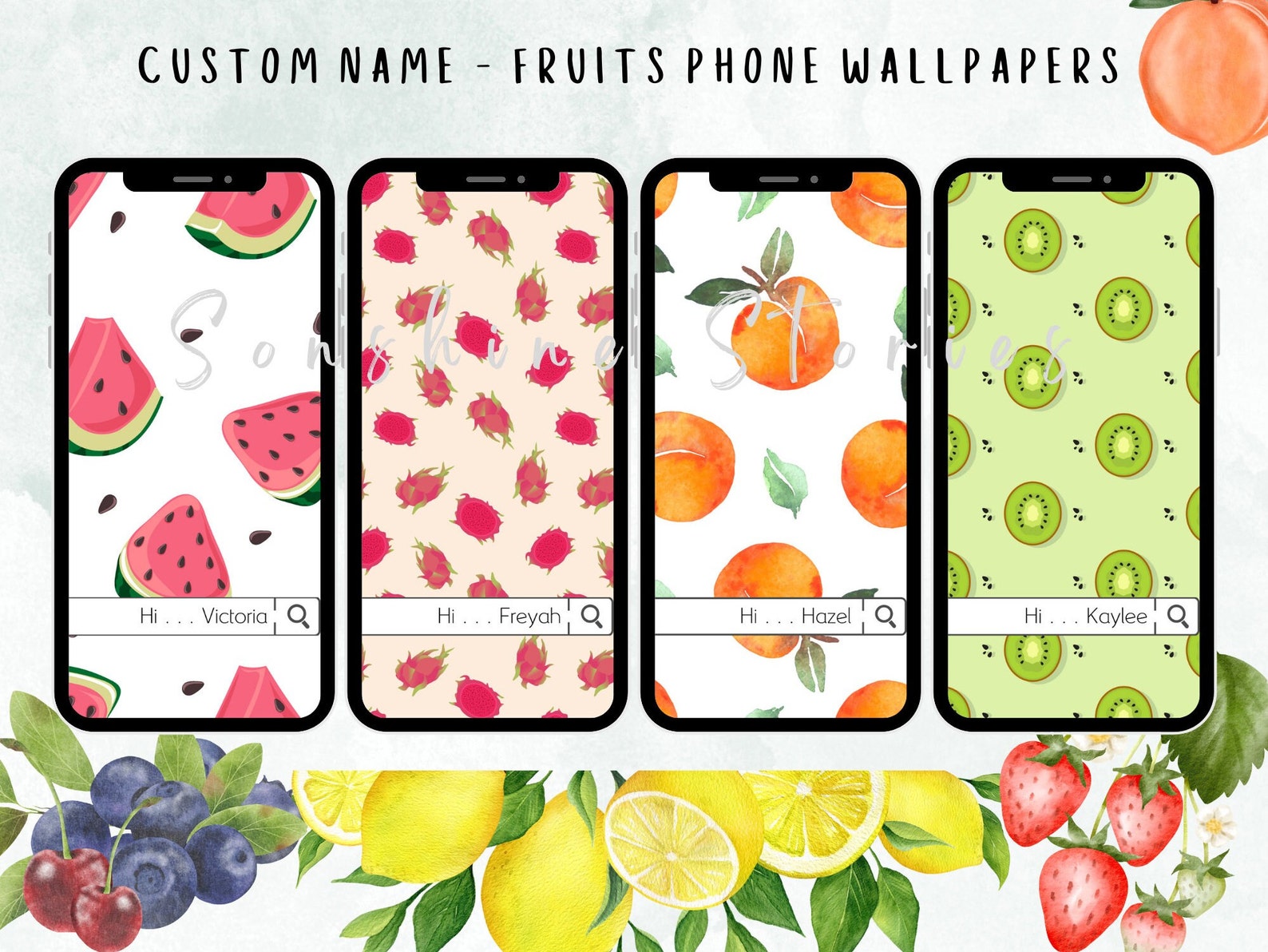 Custom Name Phone Wallpapers Fruits Phone Wallpapers Summer Etsy