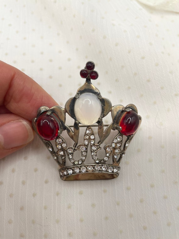 Vintage sterling coronation crown brooch