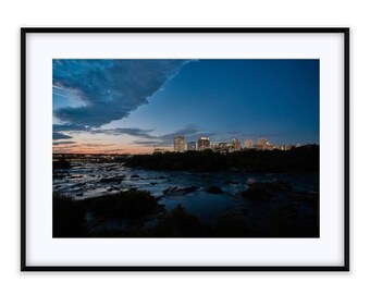 Richmond Skyline - RVA Sunset, Richmond Wall Art, Richmond Virginia Wall Hanging, Richmond Cityscape Prints,  James River