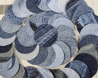 Denim Blue Jean Fabric Die Cut Circles Round 2" Lot of 50 Cut Quilting, Crafts, Repairs, Embroideries, Patches, Denim Decor Junk Journal JJ