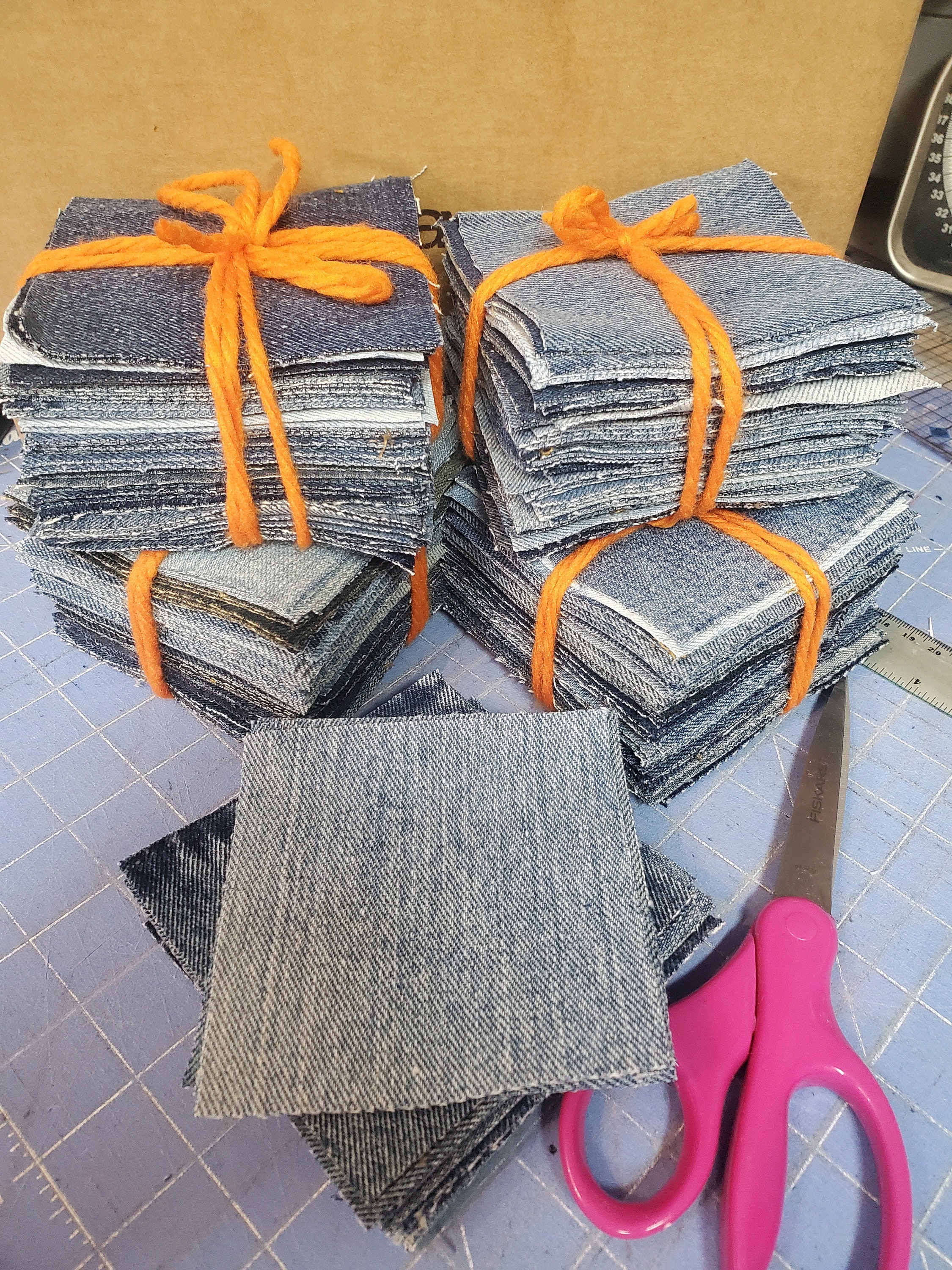 Denim Blue Jean Fabric Squares 12 x 12 Lot of 5 Cut 100% Cotton