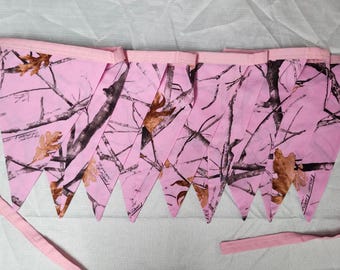 Bunting Flags 9 Flags- 6' Pink Camo Camouflage Print Wedding Bridal Decor Birthday Event Baby Shower Mother's Day Anniversary Cowgirl Wester