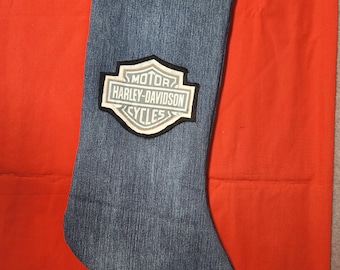 Blue Jean Denim Christmas Stocking Back Patch HD Biker