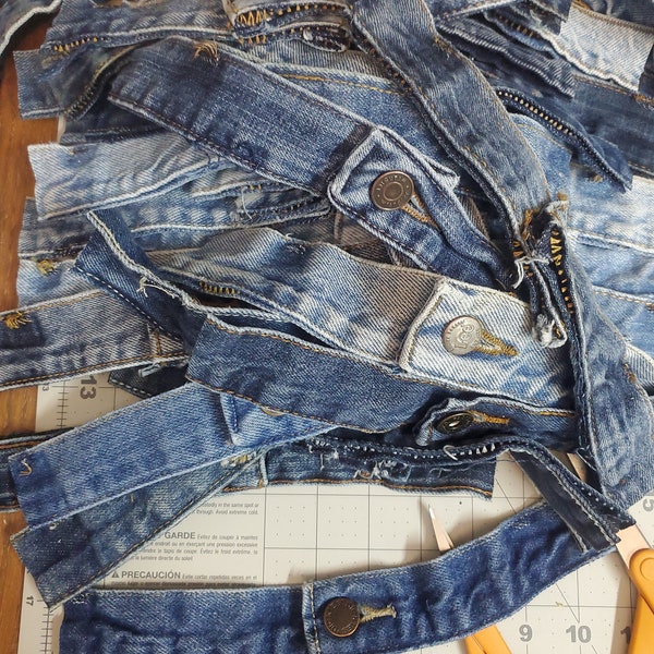 Denim Blue Jean Waist Band Button Closure Lot Of 12