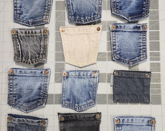 Denim Blue Jean Coin Pockets with Backing For Quilting Crafts Decor Place Setting Lot of 12 - upcycled