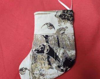 Christmas Stocking 6" Hunting Chocolate Lab Pheasant Lined - Upcycled