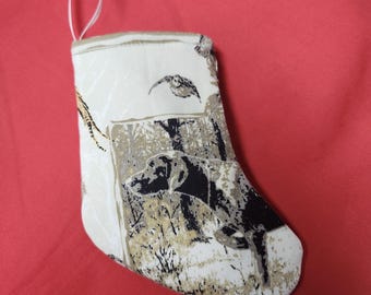 Christmas Stocking 6" Hunting Chocolate Lab Mallards Duck- Lined - Upcycled