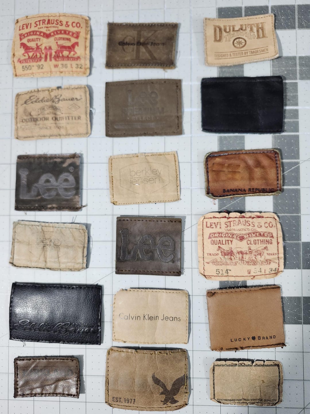 Salvaged Blue Jean Denim Back Leather Tags - Lot of 18 - Etsy