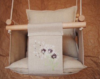 Dandelions Baby swing. Indoor fabric swing. Baby shower gift. First birthday gift. Baby girl nursery. Easter gift. Christening gift