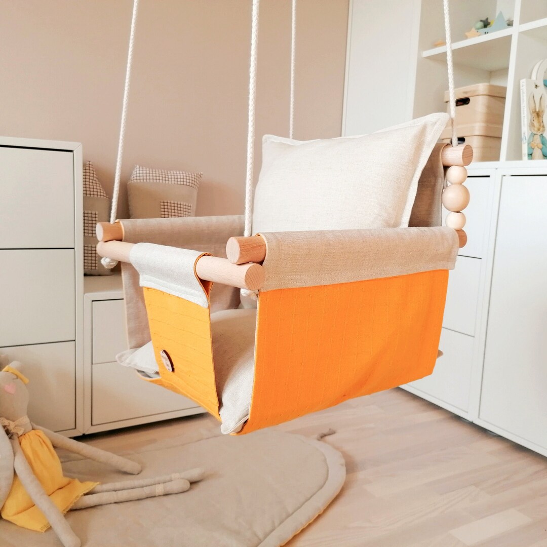 Yellow Baby Swing. Fabric Sit Swing. Baby Girl Shower Gift. Toddler Swing. Baby Toys. First