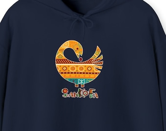 Adinkra Symbol unisex hoodie sweatshirts with authentic Ghanaian symbols, Sankofa Bird Afrocentric apparel, Medium weight cotton blend shirt