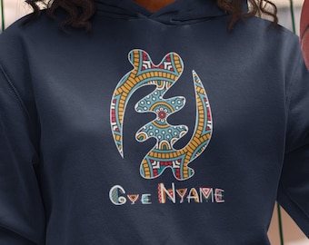 Adinkra Symbol unisex hoodie sweatshirts with authentic Ghanaian symbols, Gye Nyame, Afrocentric apparel, Medium weight cotton blend shirt