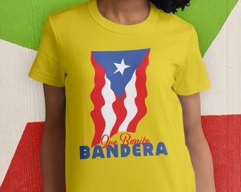 Graphic T-shirt, Tee, tshirt, Que Bonita Bandera, Parade, National Puerto Rican Day, Flag, Boriqua, PR, Latino, Puertorriqueno, Great Gift