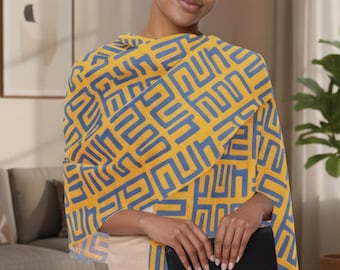 Bufanda de tela Kuba / Patrón geométrico afrocéntrico / Chal ligero y transparente