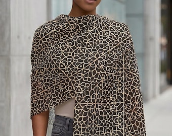 Écharpe à motif afrocentrique | Écharpe géométrique d'inspiration africaine | Design culturel moderne crème brun neutre | Châle léger