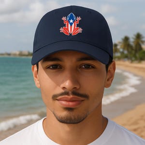 Embroidered Puerto Rican Cocqui Frog Dad Cap, Puerto Rican Flag Hat, Baseball Cap, Gift for Him, Men&#39;s Accessories, Classic Style Headwear