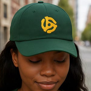 Retro Yellow 45 Record Adapter Embroidered Dad Cap, Vintage Hat, Music Lover Gift, Hipster Baseball Cap, Retro Dad Hat