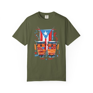 Puerto Rican Conga Drum Graphic T Shirt | Comfort Colors Unisex Cotton Tee | Garment Dyed Music Shirt Hemp