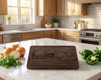 Personalized Wooden Cutting Board with Puerto Rico Map Customized with Your Family's Name