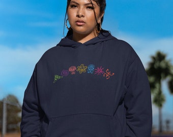 Taino Symbole Unisex Hoodie, Baumwollpoly 50/50 Hoodie mit mehreren Taino puertoricanischen Symbolen, Boriqua, Boriken