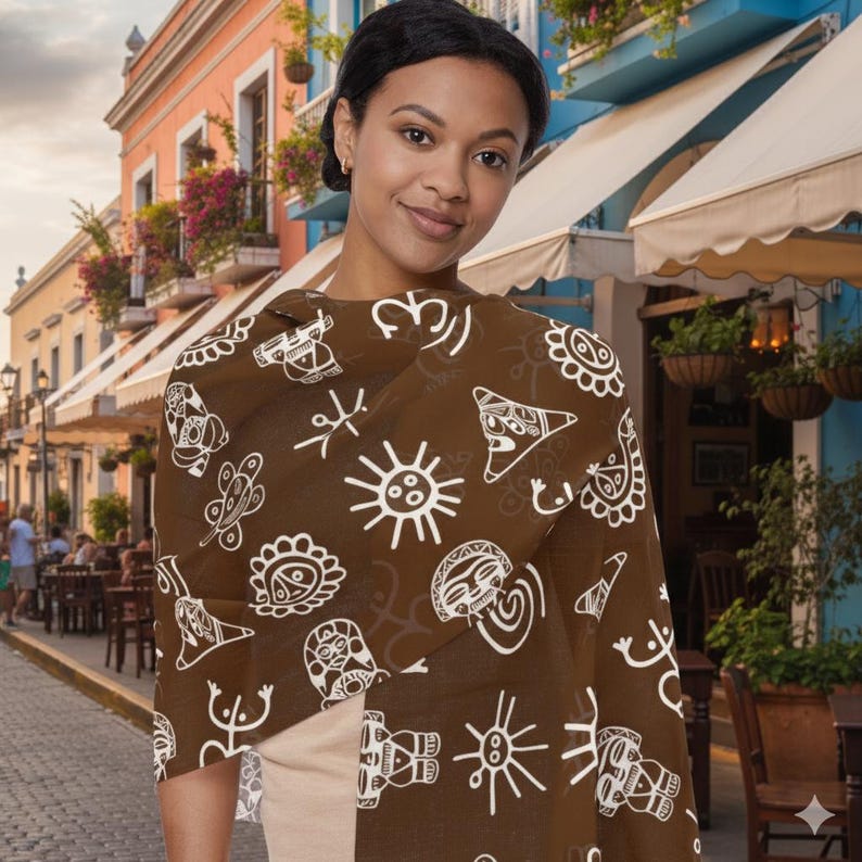 Spring Tiano Taino Symbol Light Scarf, Puerto Rican Pride Accessories, Spring Summer ...