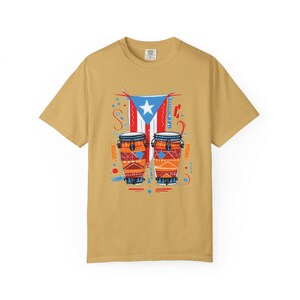 Puerto Rican Conga Drum Graphic T Shirt | Comfort Colors Unisex Cotton Tee | Garment Dyed Music Shirt Mustard